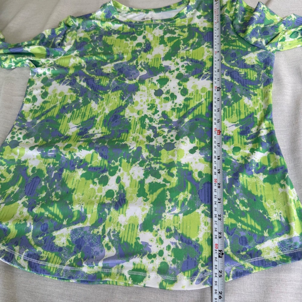 Silver Bait Women's L Performance Fishing Shirt Green Purple Splash Zip Pocket - Picture 7 of 8